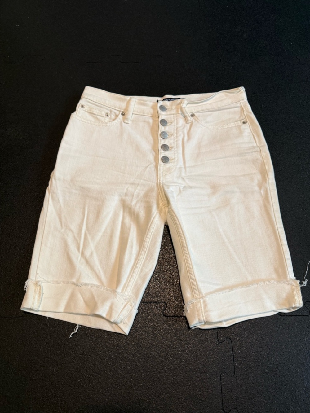 Calvin Klein White Button-Fly Bermuda Shorts